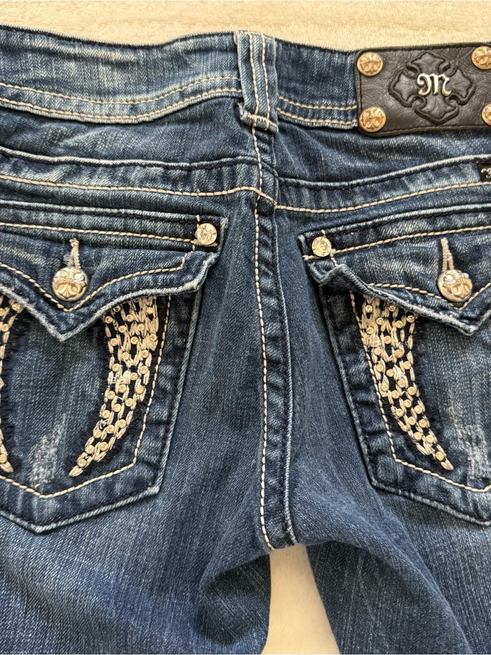 Miss Me Bootcut Jeans Size 27 Embellished Flap Pocket Y2K Denim - Picture 7 of 15